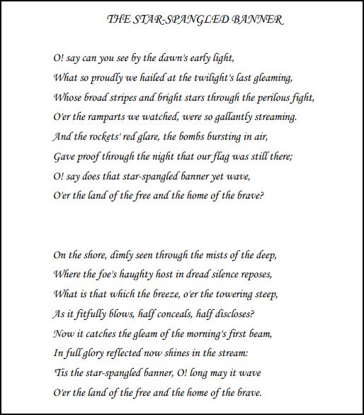 All lyrics Star Spangled Banner
