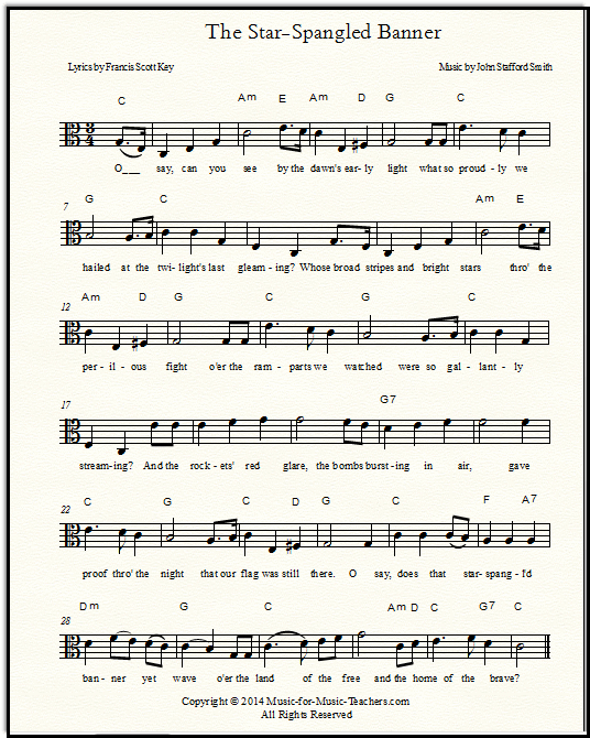 Star-Spangled Banner for viola- 2 keys