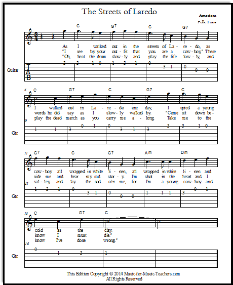 Free Piano Sheets Online - Streets of Laredo