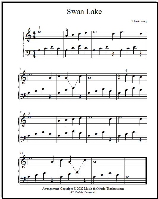 Sheet music of Swan Lake theme