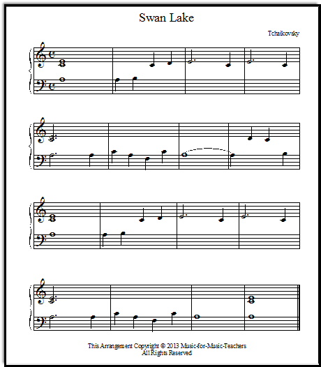 Swan Lake easy piano sheet music, with a bit of harmony.