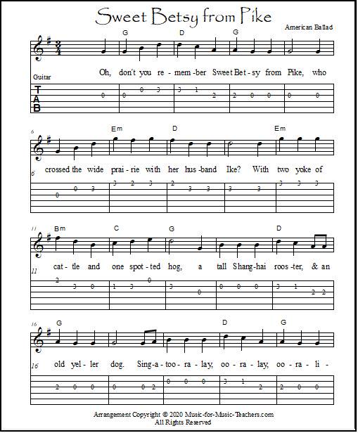 Sweet Betsy From Pike Guitar Chords Tabs