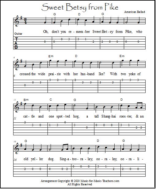 Guitar chords & tabs for Sweet Betsy From Pike