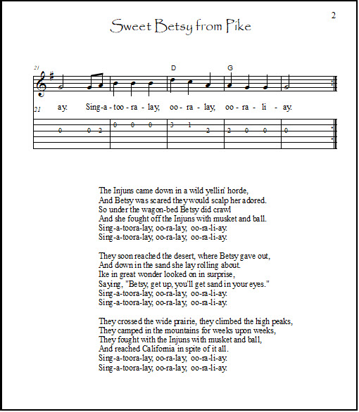 Page 2 of guitar tabs and chords and lyrics for Sweet Betsy From Pike