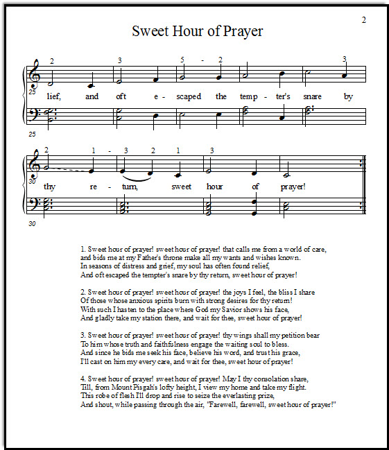 Hymn music Sweet Hour of Prayer