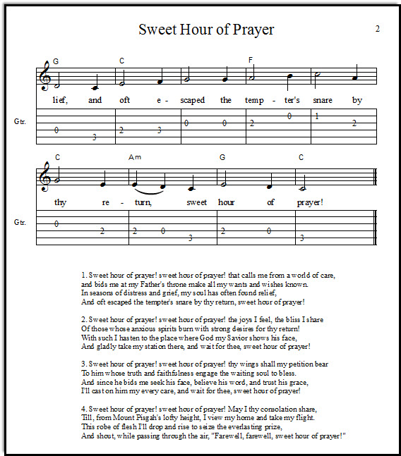 Hymn for guitar with tabs & chords