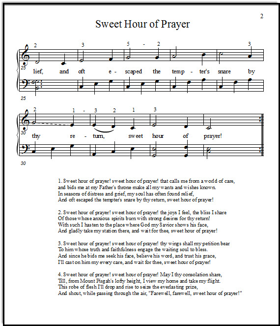 Piano hymn Sweet Hour of Prayer