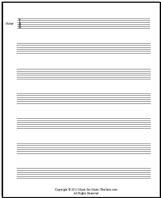 Free Guitar Tablature Paper for Teachers, Downloadable and Printable