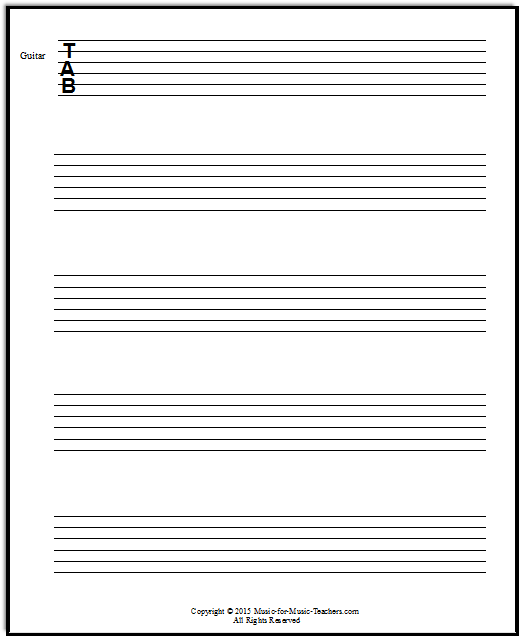 Big blank guitar tablature paper with no bar lines