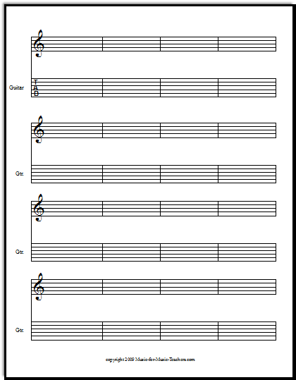 Tablature and treble staff together