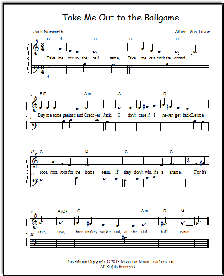 Take Me Out to the Ballgame Free Sheet Music Download