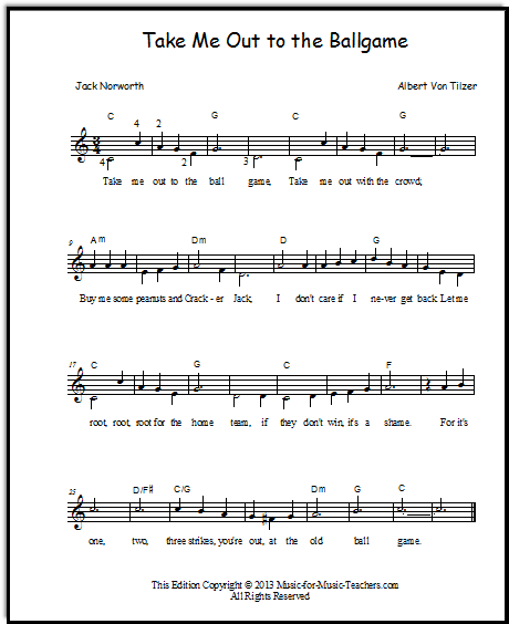 Take Me Out to the Ballgame for beginner piano students, a DUET!