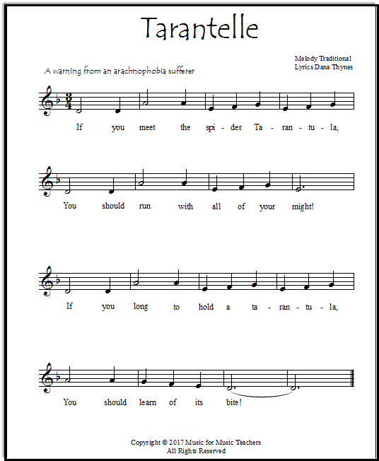 Tarantelle, a piano song about a spider.  In the key of Dm, for beginners.