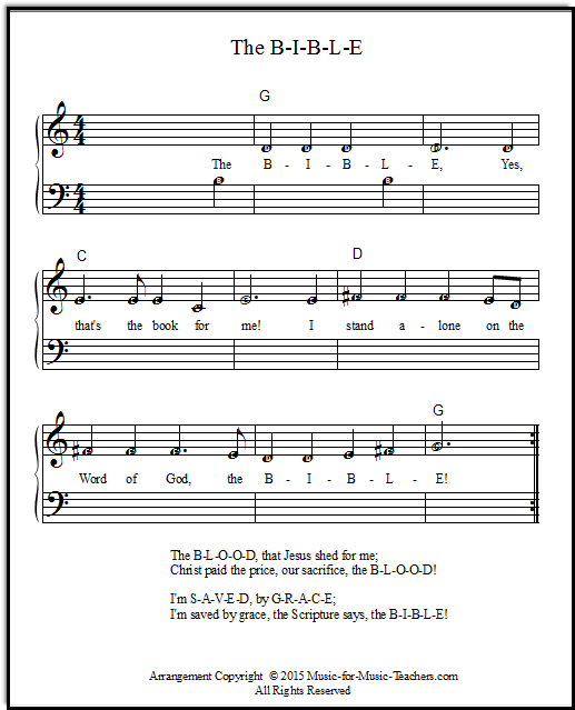 Easy arrangement of The B-I-B-L-E with letters in the notes