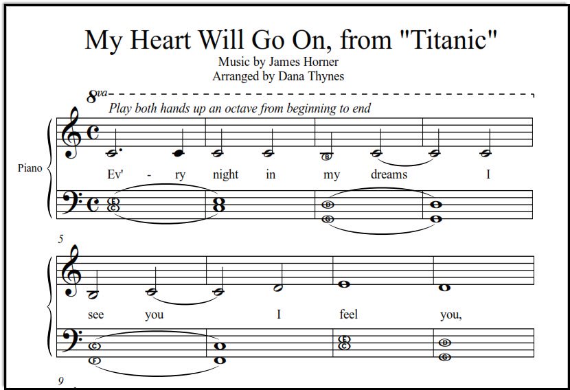 Titanic music for piano