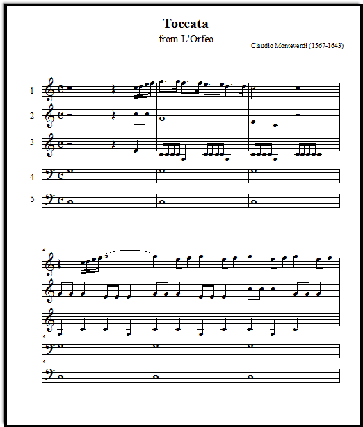 Toccata piano ensemble from Monteverdi's "Orpheus" (L'Orfeo)
