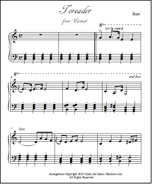 Intermediate piano sheet Toreador