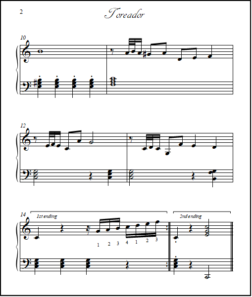 Piano sheet Toreador from Carmen