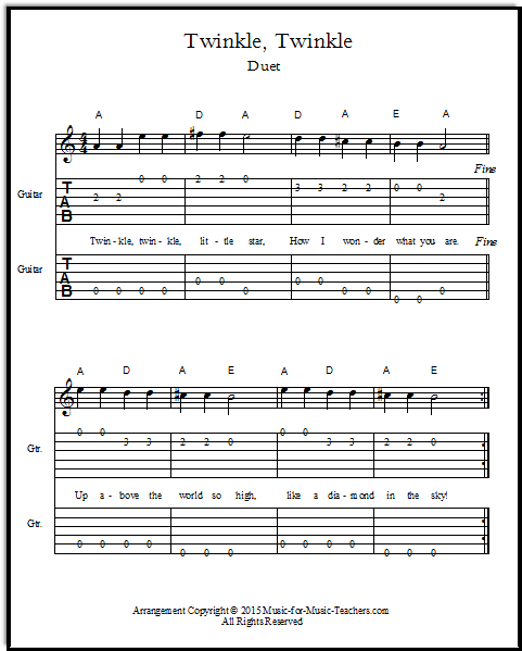 twinkle twinkle little star chords and lyrics for guitar or violin