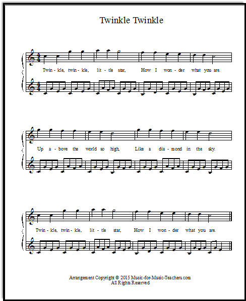 Twinkle Twinkle Little Star with broken chords, very pretty!  Download it free for your intermediate students.