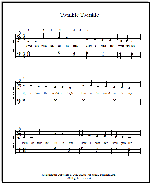Twinkle, Twinkle Little Star for piano, with easy left hand chords
