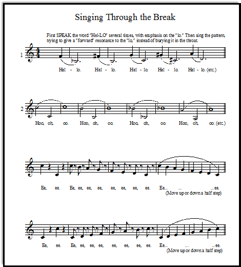 Changing vocal register - help students sing through the break with these vocal exercises