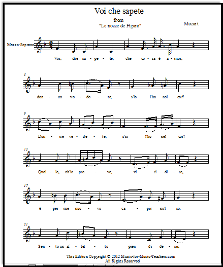 Voi che sapete free vocal sheet music for soprano