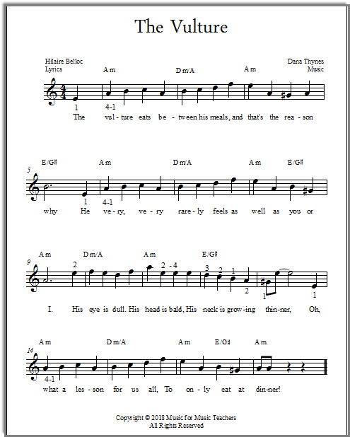 "The Vulture," a poem by Hilaire Belloc set to music