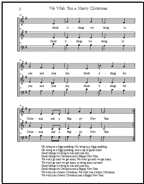 Trio arrangement for Christmas song We Wish You a Merry Christmas