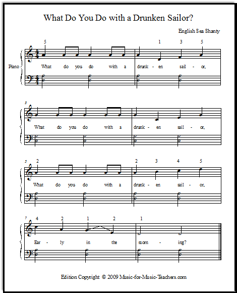 Easy piano song What Do You Do with a Drunken Sailor