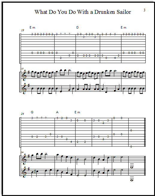 Page 3 of flat-picking duet What Do You Do With a Drunken Sailor for guitar