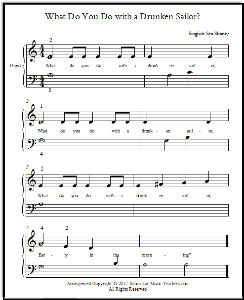 Easy arrangement of What Do You Do with a Drunken Sailor with a simple harmony