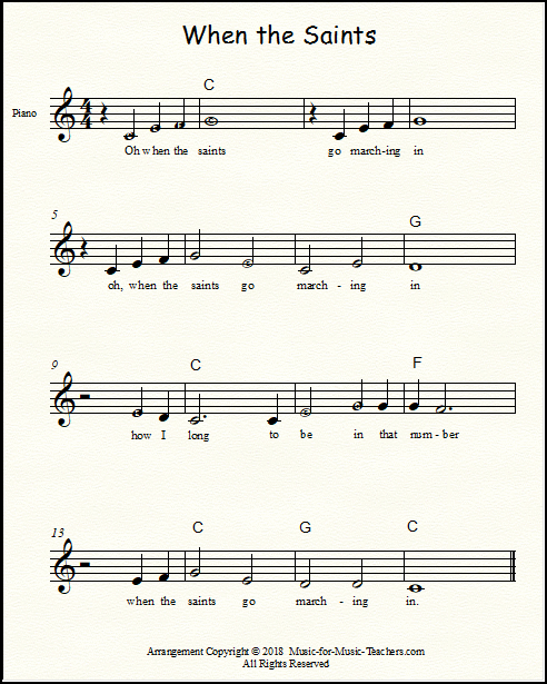 When the Saints beginner music with a few lettered notes