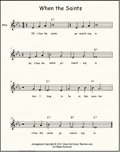 Lead sheets for When the Saints Go Marching In