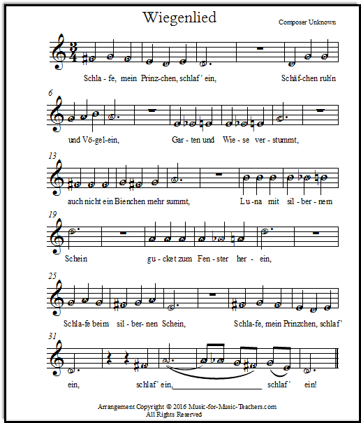 Cradle Song with easy-to-read notes with letters