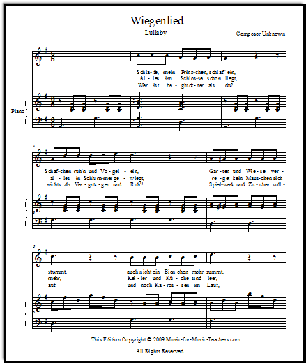 Wiegenlied Cradle Song from Germany piano and vocal sheet music