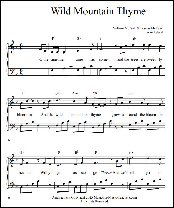 Mountain Thyme song for easy piano