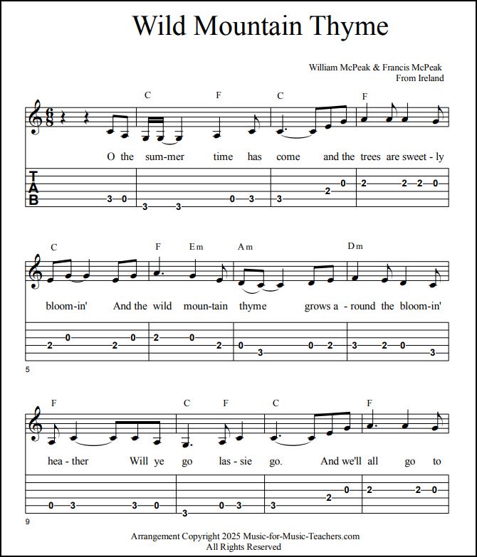 Guitar tabs Wild Mountain Thyme