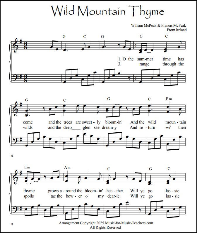 Piano version of The Wild Mountain Thyme song