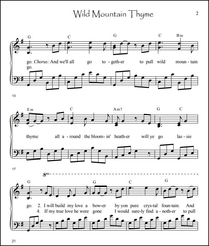 Wild Mountain Thyme piano music
