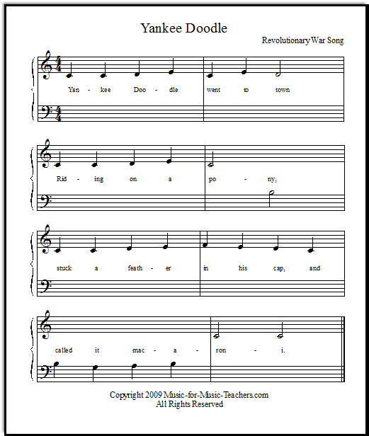 Yankee Doodle for beginner piano