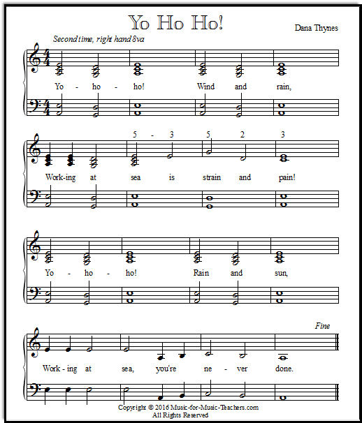 Yo Ho Ho, piano music sheets for beginners