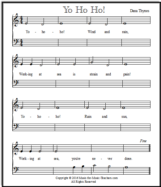 Sea song "Yo Ho Ho" for beginner piano