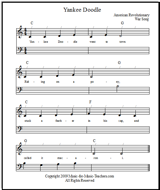 Yankee Doodle with chord symbols