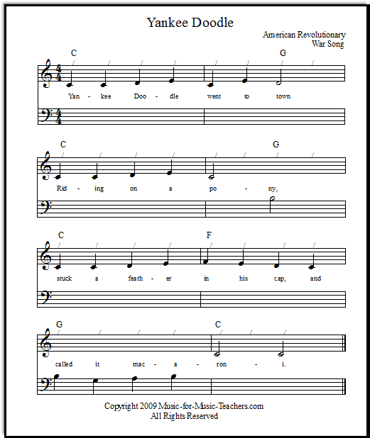 Yankee Doodle For Beginning Piano Players