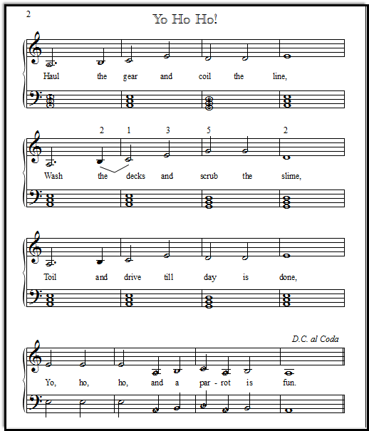 Easy arrangement of Yo Ho Ho for piano beginners
