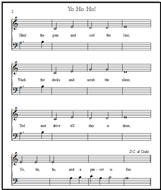 Sea song "Yo Ho Ho" for beginner piano